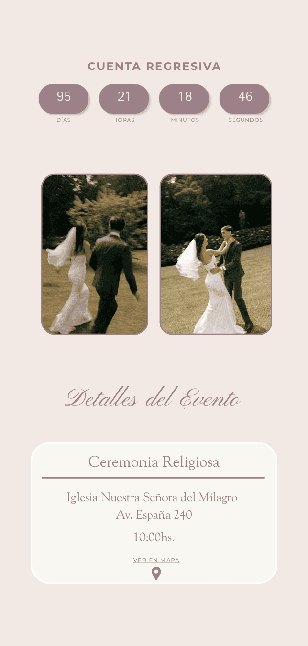 Cuenta regresiva y detalles del evento de casamiento