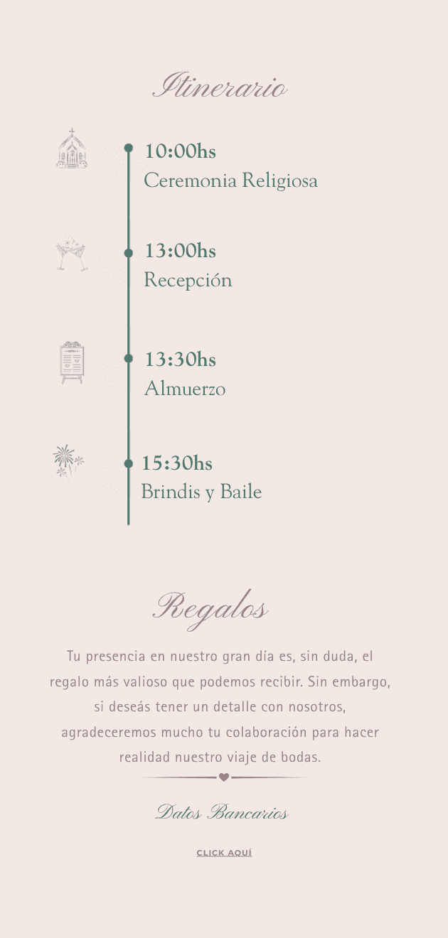 Sección de regalos con datos bancarios para boda