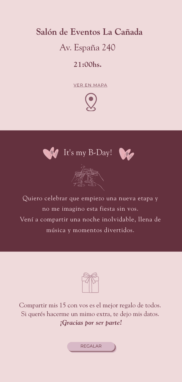 Mapa de ubicación y lista de regalos para cumpleaños